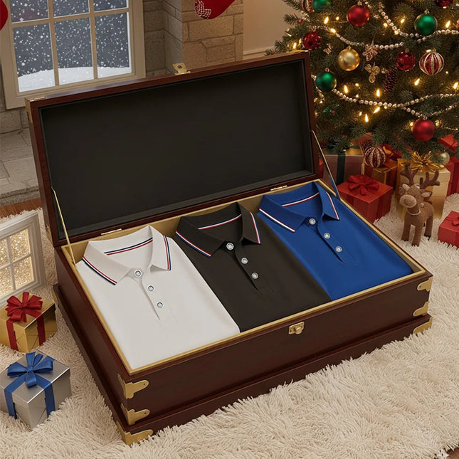 3pcs Men'S Polo Shirt Set Breathable Moisture-Wicking Wrinkle-Resistant & Quick-Dry Business Classic Style Men's Christmas Gifts