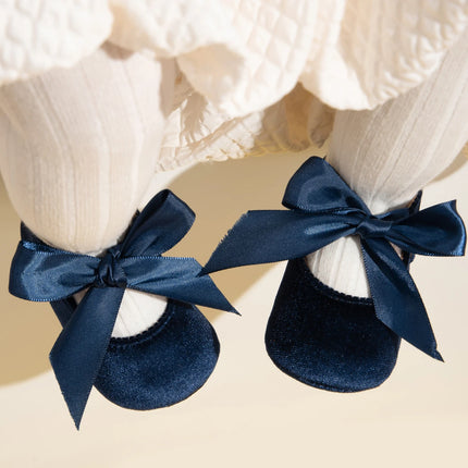 Newborn Baby Girls Dress Shoes Bowknot Ribbon Princess Infant Toddler Rubber Non-slip Flat First Walkers Crib Shoes Mary Jane
