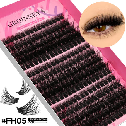 GROINNEYA Lash Clusters DIY Fluffy Lashes Mixed Tray Individual Lashes Natural Volume Cluster Eyelashes Extension Makeup
