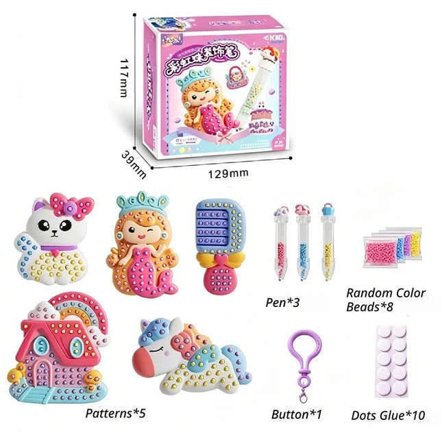 New Beads Pen Painting Handicraft Set for Kids Creative Handmade Sticker DIY Princess Rainbow Cake Keychain as a Gift for Kids