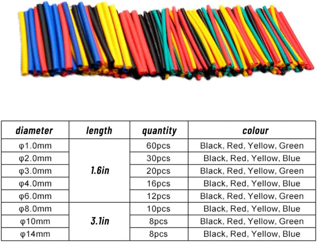 164/328PCS Heat Shrink Tubing 2:1Wire Cable Wrap Assortment Electric Insulation Tube Kit 5 Color 8 Size
