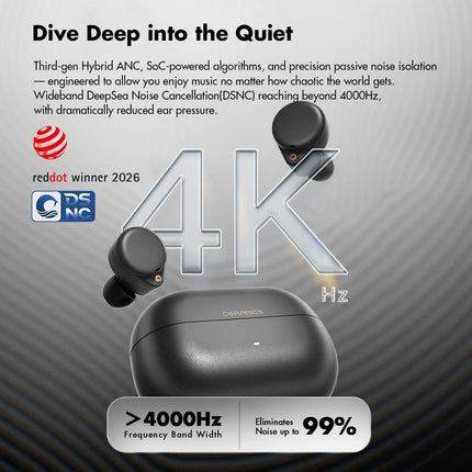 ROSESELSA  Ceramics Ultra TWS Earbuds, 99% ANC Earphones, Hi-Res LDAC\LHDC, IPX4, 40H Battery, 4 HD Mics, 54ms Gaming Dual Conne