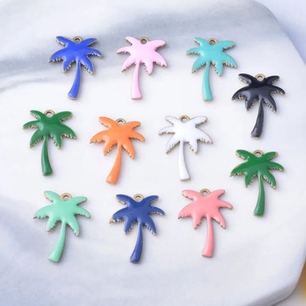 20pcs Copper Two-sided  Enamel coconut tree  Charms oil dripping Ear Pendant Necklace bracelet  jewelry decoration