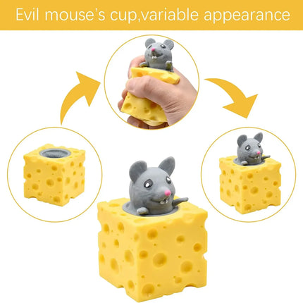 Cheese Mouse Cup Decompression Squeeze Cheese Toys Stress Relief Mice Toy Rat Stress Ball Sensory Fidget Toy Gift for Adults Kid
