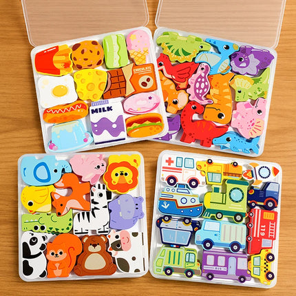Children's Logical Thinking Wooden Puzzle Toys Cartoon Food Animals Dinosaurs Traffic Cognition Matching Educational Toys