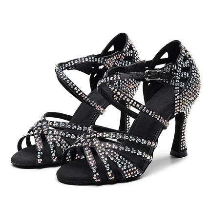 Latin Dance Shoes Women High Heels Hot Selling Diamond-encrusted Sandals Indoor Soft-soled Stage Game Party Social Ballroom Girl