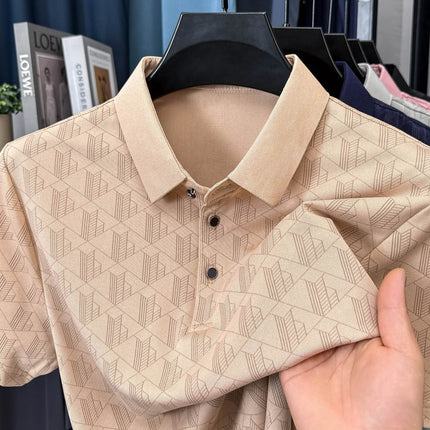 Men's Luxury Summer Short-Sleeved Polo Shirt Best Seller Jacquard Lapel Cool T-Shirt Ventilated Light Thin Leisure Men's Clothing Top