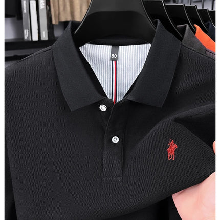100% pure cotton luxury men's long-sleeve polo shirt designer brand Paul pony embroidery soft comfort spring autumn casual T-shirt