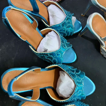 2026 French Sequin High-heeled Fashion Runway Show Single Strap, European and American Women's Sexy One-piece Buckle Sandals
