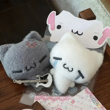 2pcs Cute Guitar Ghost Cat Couple Keychain Mini Crying Cat Doll Plush Keyring