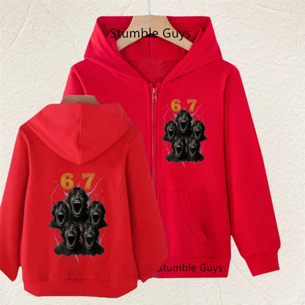 Children's Funny 67 Brainrot Zip Up Sweatshirts Six Seven Hoodies Clothes Kid Girl Boy Zipper Hoody Baby Casual Fashion Tops