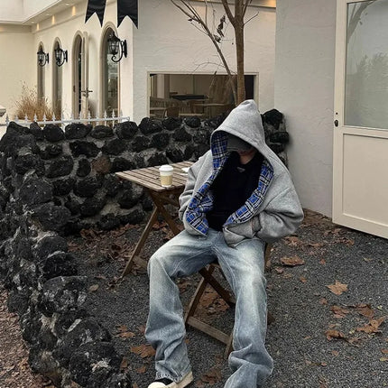 2025 New Oversized Reversible Hoodie High Quality Luxury Designer Clothing Cotton Hoodie with Plaid Lining Sweatshirt Streetwear