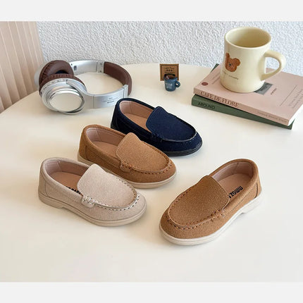 Spring Kids Loafers Suede Minimalist Trendy Unisex Boys Girls Leather Shoes Versatile Slip-resistant Solid Color Children Shoe