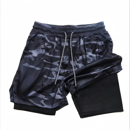 Men's Double-Layer Breathable Quick-Drying Sports Pants Trendy Summer Fitness Quarter Shorts for Active Wear