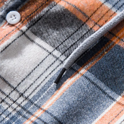 Autumn Hot Sale Of The Season Men's Plaid Hooded Casual Shirt Independent Station Cross-Border Checkered Hoodie Style Floral Patchwork