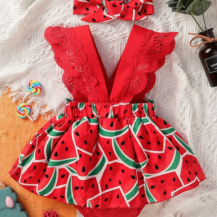 Newborn Baby Girl Summer Sleeveless Watermelon  V Neck European and American style Princesses Dress
