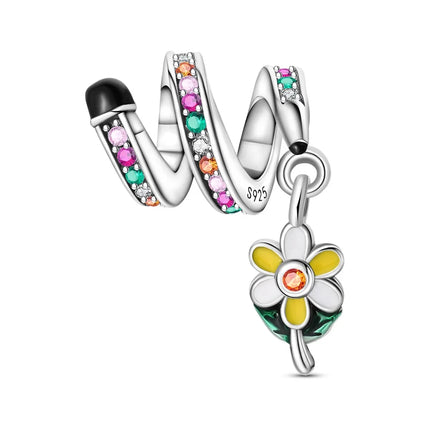 925 Silver Flowers Bouquet Rose Sunflower Blossom Petal Charms Beads Pendant Bracelet Necklace DIY Valentine's Day Gift Jewelry