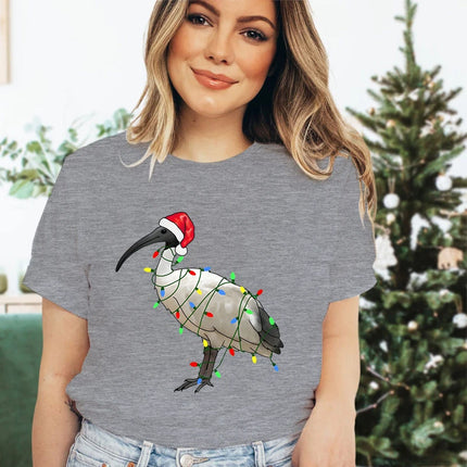 Womens Christmas T-shirt Festive Bin Chicken Graphic Print Tees Trendy Christmas Chicken Printed Women Fashion Casual T-shirts