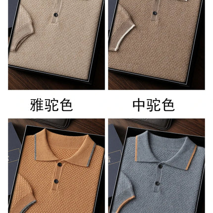 100% Goat Cashmere T-shirt Men's POLO Collar Short Sleeve Pullover 2025 Spring/Autumn New Fashion Knit Business Casual Tank Tops
