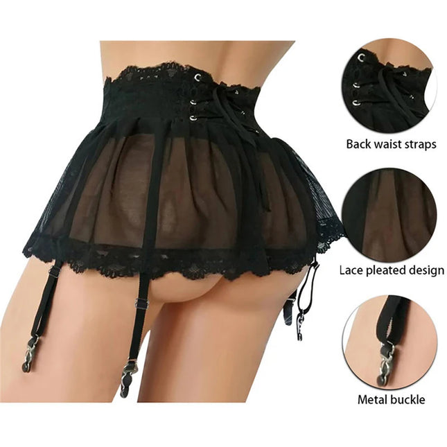 Plus Size 2XL Sexy Crotchless Women's Suspenders Bodysuit High Waist Sexy Garter Belt G-string Female Mesh Transparent Underwear