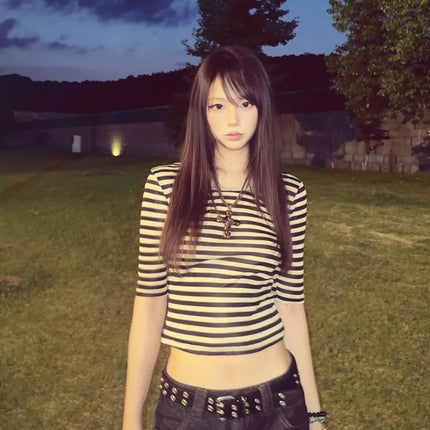 Tonngirls Y2k Fairycore Print T-Shirt Women Three Quarter Japanese 2000s Crop Tops Streetwear American Retro Grunge Tops Slim