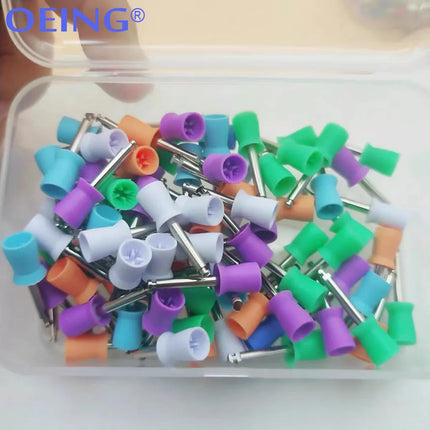 OEING 100pcs/box Dental Polishing Cup Tooth Polish Colorful Rubber Brush Polisher Prophy for Low Speed Handpiece Oral hygiene