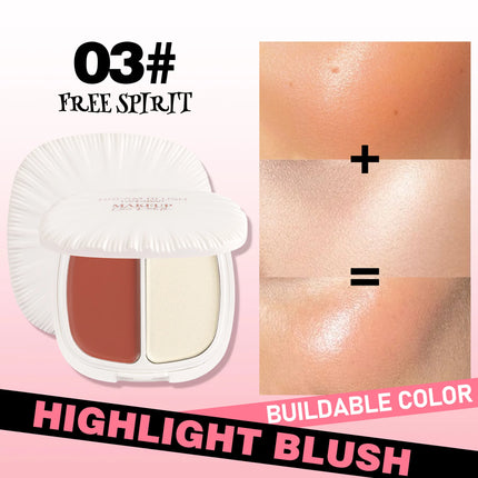 2 In 1 Dream Blush Highlighter Palette Natural Glow Face Contour Long Lasting Luminous Finish Healthy Radiance Duo