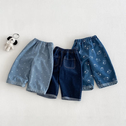 2026 Spring Kids Jean Star Pants Korean Style Boys Girls Denim Pants Full of Puppy Print Casual Toddler Boys Straight Trouseres