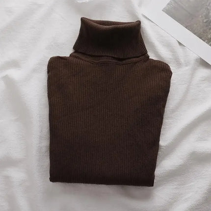 Korean High Collar Knitted Long Sleeve Base Shirt Pure Color Slimming Versatile Underwear Elegant Inner Long Top Women's Fashion