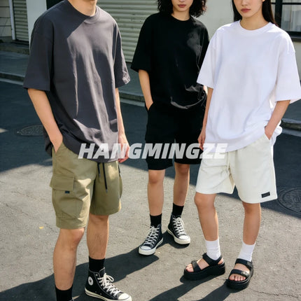 Summer Oversize T-shirts 230GSM Cotton Couple T-Shirt Streetwear Short Sleeves Tee Shirt Solid Color Men Casual Loose Basic Tops