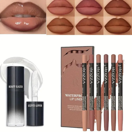 Vibrant Lip Liner and Lip Oil Set - Long Lasting, Matte Finish, Suitable for All Light Beige Types, Adult Lip Makeup Kit