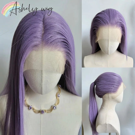 Ashely Light Purple Wig Special Grey-purple Lace Front Wigs 13*4 24inch Long Straight Synthetic Lace Wigs for Cosplay Party