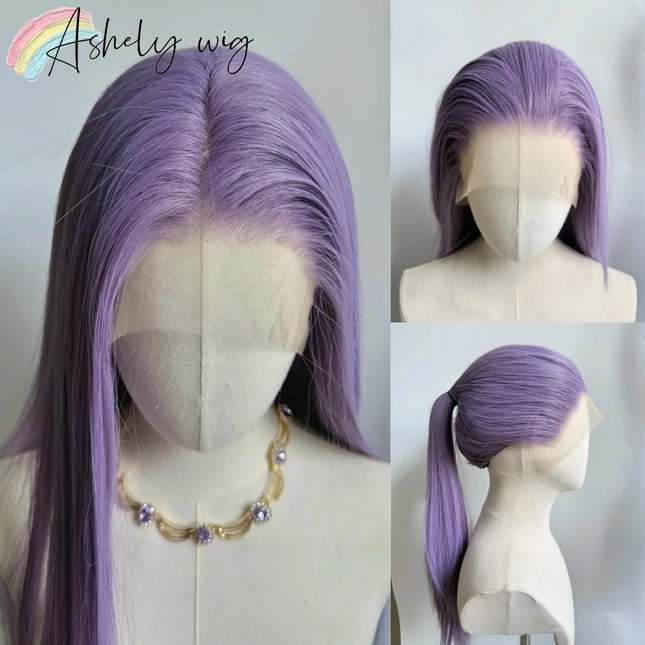 Ashely Light Purple Wig Special Grey-purple Lace Front Wigs 13*4 24inch Long Straight Synthetic Lace Wigs for Cosplay Party