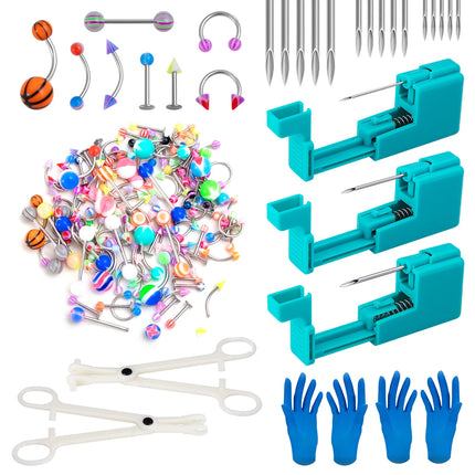 Body Jewelry Piercing Gun Pliers Needles Tool Kit Surgical Steel Nose Septum Lip Eyebrow Tongue Belly Nipple Piercing Earrings