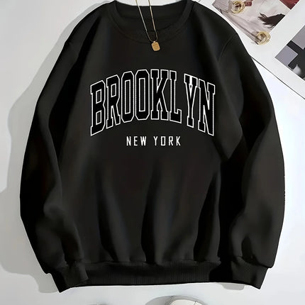 2025 Women's Casual BROOKLYN Print Pullover Sweatshirt Long Sleeve Round Neck Regular Fit for Autumn Winter Women Clothing