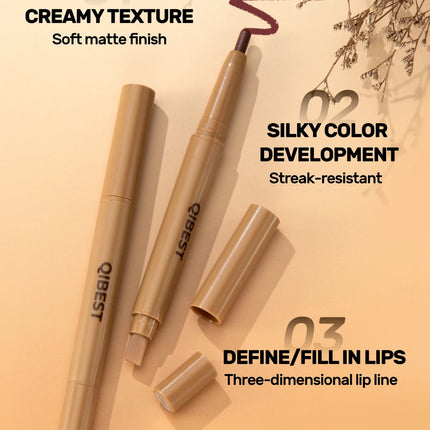 With Silicone Brush Lip Liner Pen Double-head Automatic Silky Soft Coffee Brown Smudging Full Lip Shape Outline Contour Makeup