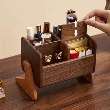 Walnut Cosmetic Organiser Desk-top Vanity Unit Lipstick & Eyeshadow Organiser Makeup Brush Holder Large Capacity Storage Rack