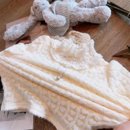 2025 Baby Girls Sweet Lace Soft Velvet Tops Sweaters Elegant Girl Kids Autumn Winter Clothing Children Comfortable Clothes
