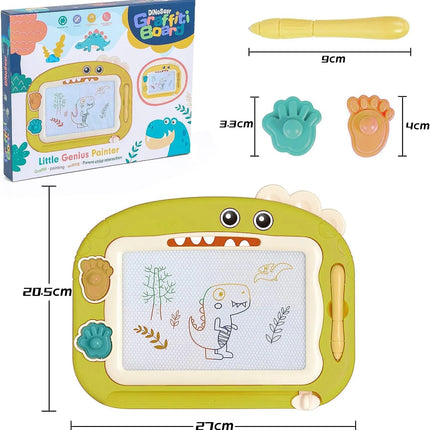 Little Genius Painter Magnetic Drawing Board Green, BPA-free Toddler Doodle Toy, Dinosaur Educational Kids Art Pad