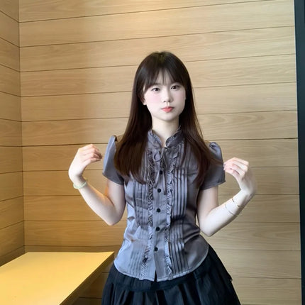 Ele  Sle Summer New ort Sve irt Set with Wooden  Design Faionable Top Cardigan for Young Women
