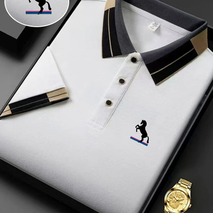 Men's Luxury Short Sleeve Polo Shirt with Horse Embroidery Milan Style Summer Casual T Shirt Men Business Brand Clothing