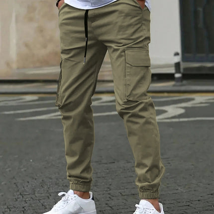 Men's Slim Fit Elastic Waist Cargo Pants Multi-Pockets Cuffed Hem Comfortable for Casual Outdoor Wear