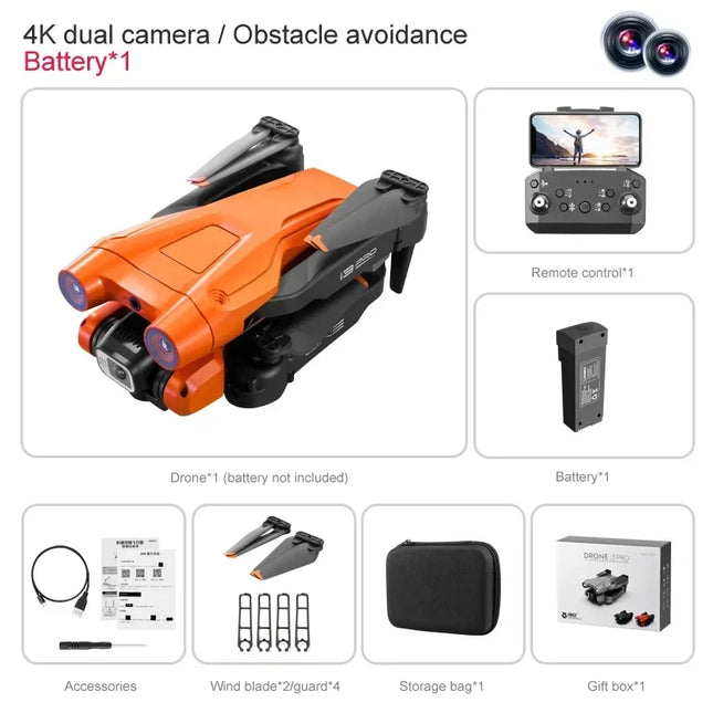 NEW i3 Pro Foldable Quadcopter Drone: 4K HD Dual Camera, Optical Flow, RC Toy with Gifts