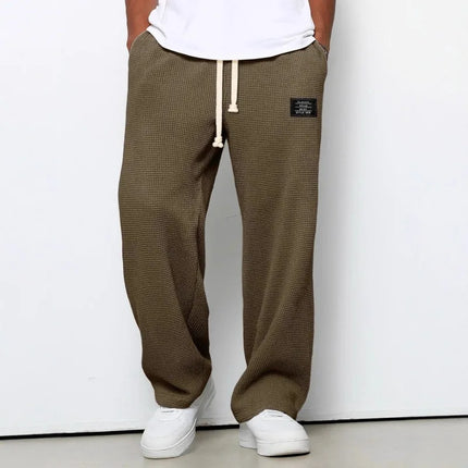 Men's Waffle Knit Wide Leg Sweatpants Autumn Casual Loose Fit Drawstring Trousers Youth Streetwear Hip Hop Joggers Pants