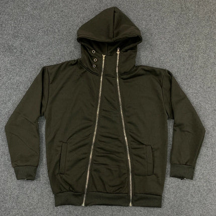 Rivet Decorated Multi Zipper Cardigan Streetwear Punk Gothic 2000s Long Sleeve Casual Coat Asymmetric Aesthetics Masked Hoodies