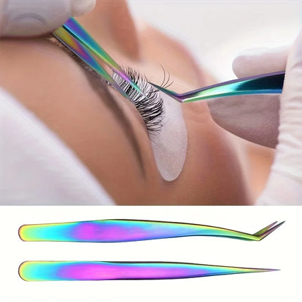 Three-piece Stainless Steel Tweezer Set - Unscented, Anti-static Precision Tweezers for Eyelash Extensions Beauty Tool