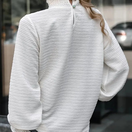 Elegant Autumn High Collar Patchwork Women Shirt Chic Blouse Long Sleeve Office Shirt Plain Casual Basic Regular Top Woman