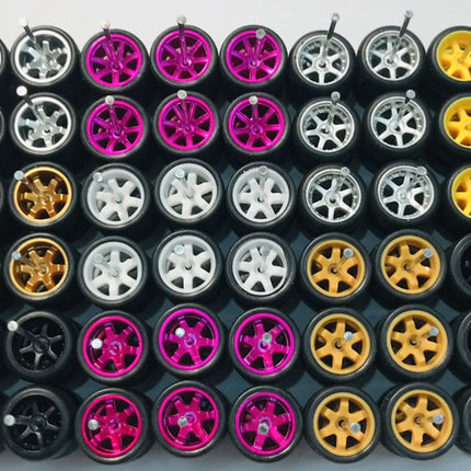 11mm wheels for 1/64 Scale Alloy Car Models 1/64 wheels with Tires + Axles for Hot Wheel/Matchbox/Domeka/Tomy 1:64