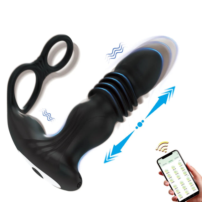 Prostate Massager Anal Vibrator Thrusting Vibrating 9 Modes with Cock Ring APP Remote Control Anal Plug Anal Sex Toys for Men