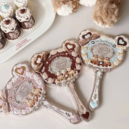 Flower Knows Sweetie Bear Collection Hand-Holding Mirror 3 Types Exquisite Relief Makeup Tools Cute HD Makeup Mirror